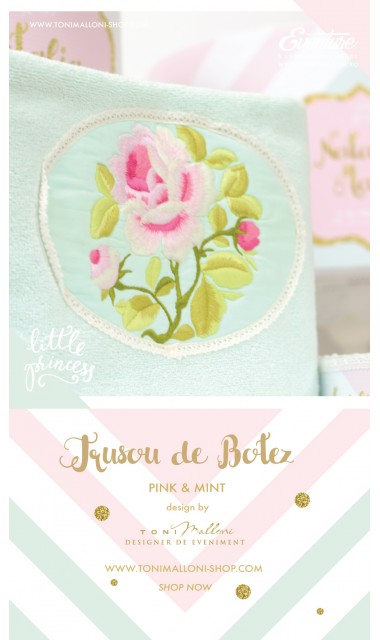 Trusou de botez pentru fete sau baieti modern, Pink & Mint 4